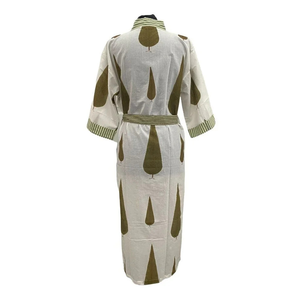 Cotton Block Printed Robe Green Cypress Tree Print - Picture 3 of 7